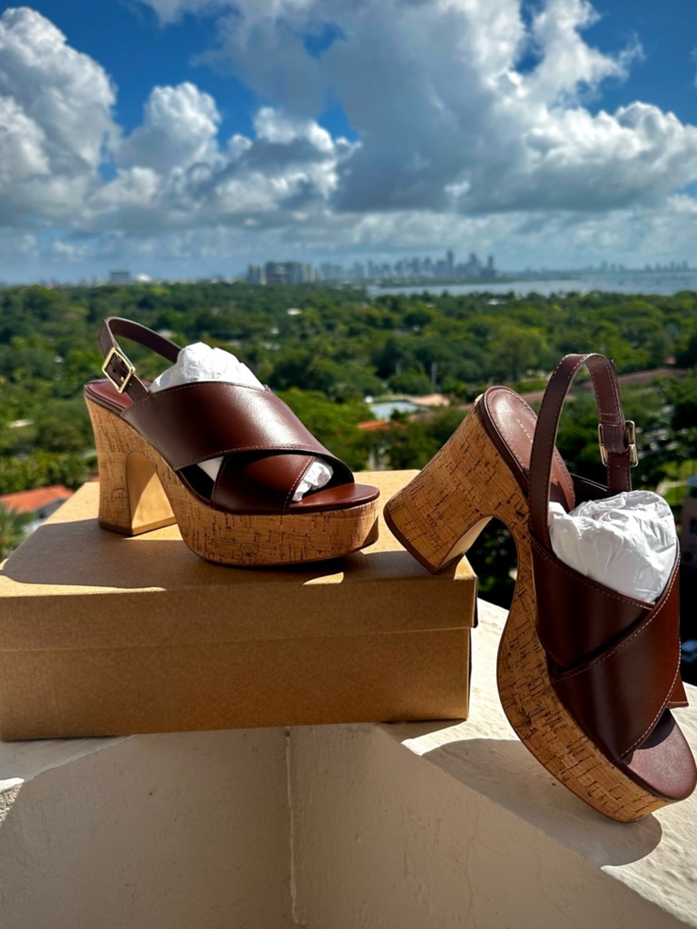 Anthropologie Brown Platform Sandals Cork Heel Slingback SZ 7-7.5 EU 38 NIB - Picture 8 of 10